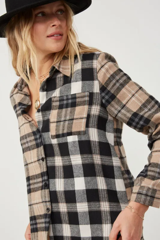 Womens Print Block Plaid Button Up Shirt sold by Hayden