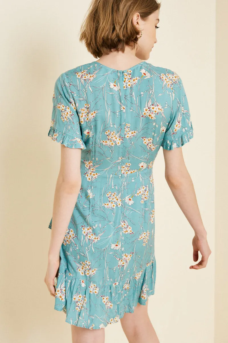 Womens Floral Asymmetrical Ruffle Wrap Dress sold by Hayden product image thumbnail 3