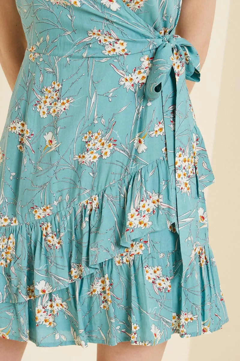 Womens Floral Asymmetrical Ruffle Wrap Dress sold by Hayden product image thumbnail 5