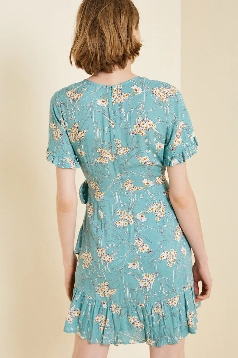 Womens Floral Asymmetrical Ruffle Wrap Dress sold by Hayden product image thumbnail 2