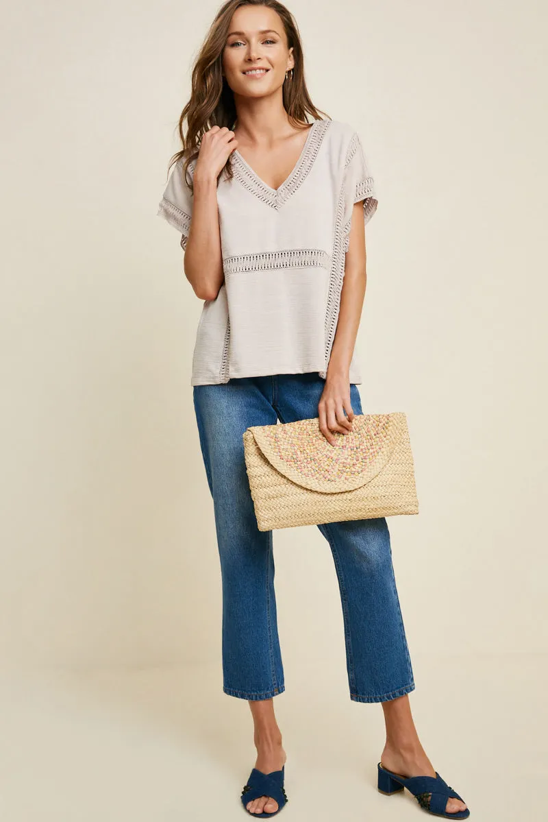 Womens Woven Crochet V-Neck Top sold by Hayden product image thumbnail 3