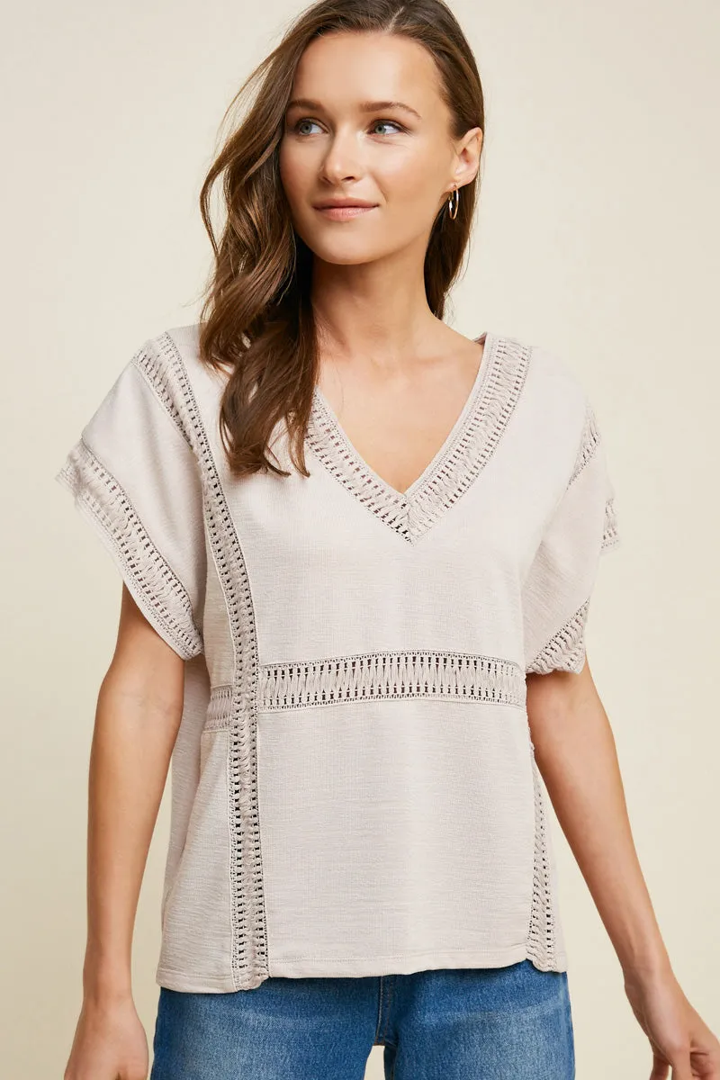 Womens Woven Crochet V-Neck Top sold by Hayden