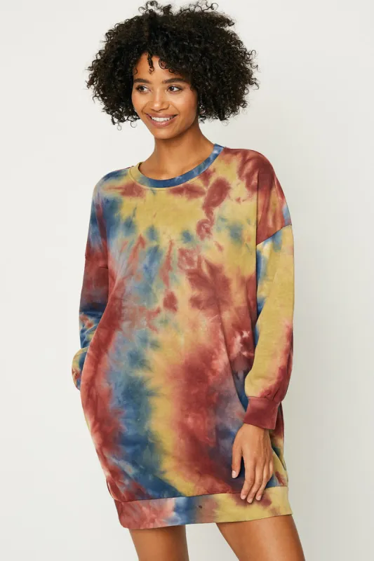 Womens Tie Dye Drop Shoulder Mini Dress sold by Hayden