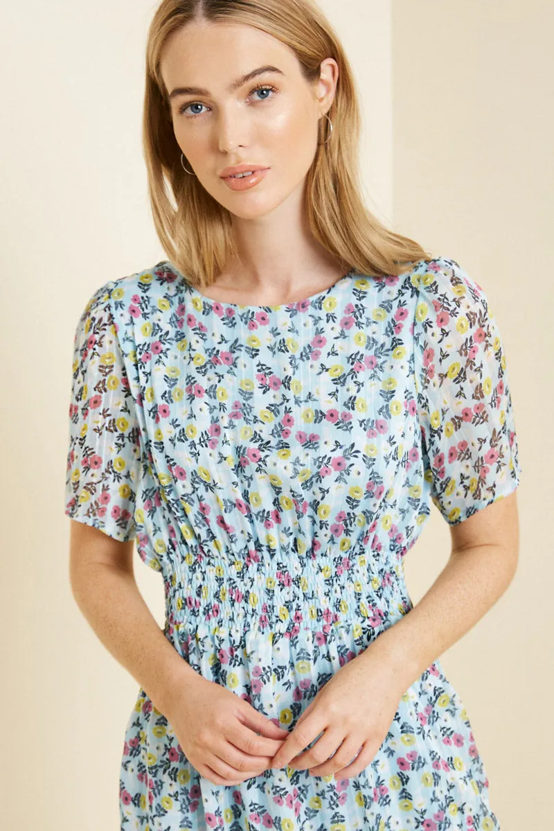 Womens Sheer Floral Smock Waist Midi Dress sold by Hayden product image thumbnail 5