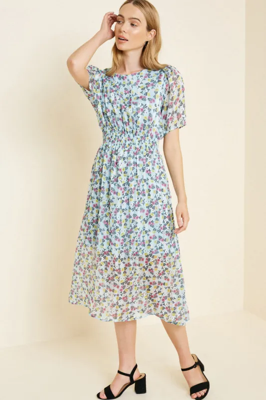 Womens Sheer Floral Smock Waist Midi Dress sold by Hayden