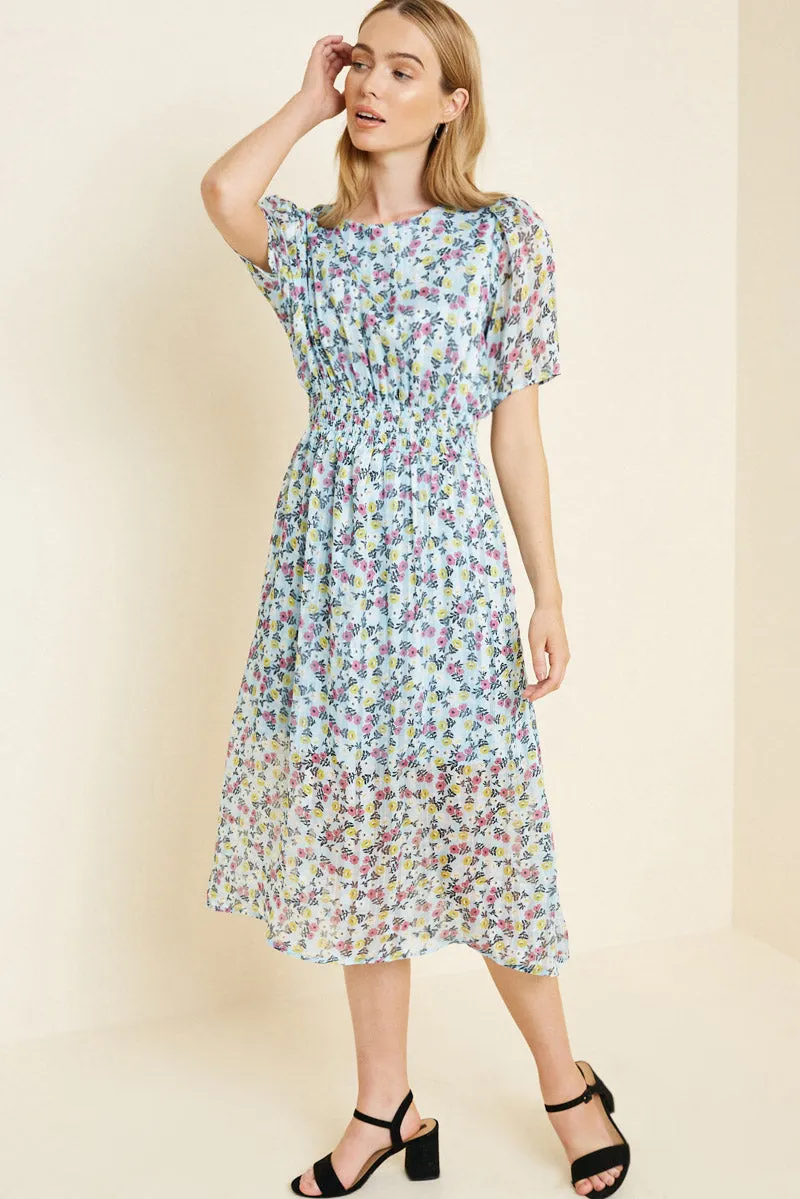 Womens Sheer Floral Smock Waist Midi Dress sold by Hayden