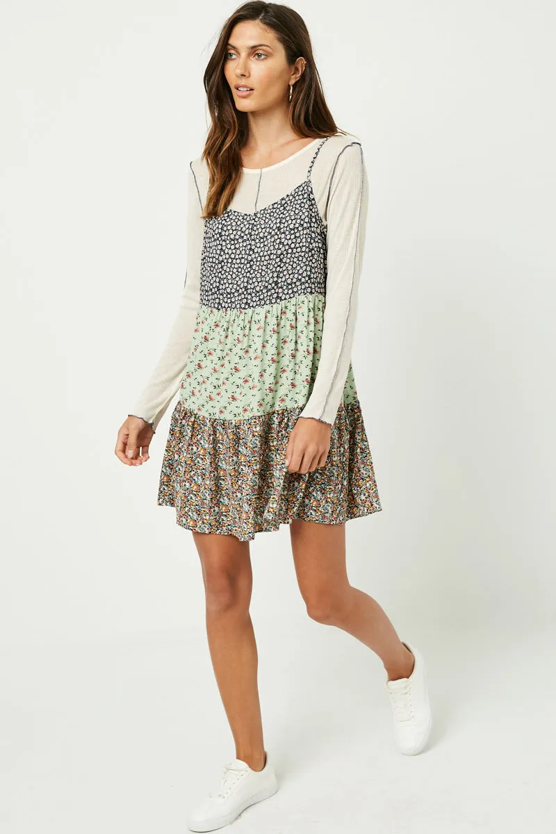 Womens Print Block Tiered Mini Dress sold by Hayden product image thumbnail 4