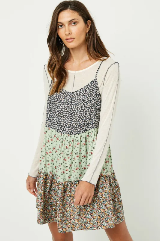 Womens Print Block Tiered Mini Dress sold by Hayden