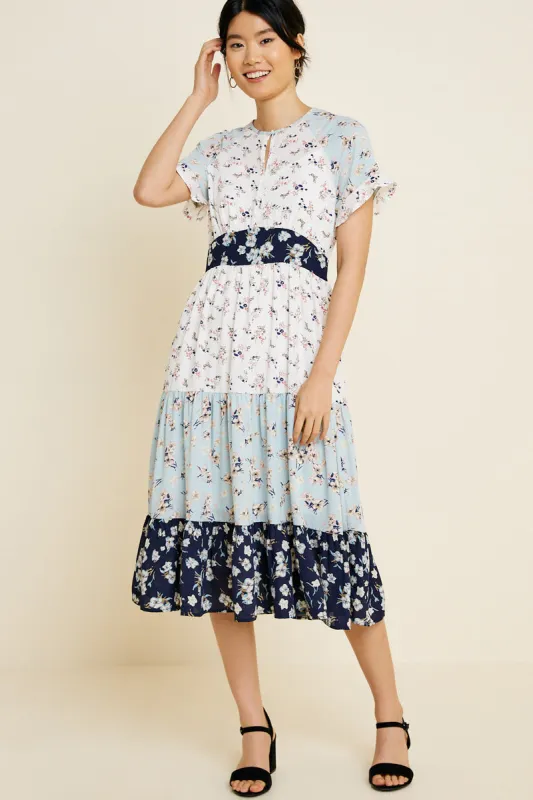 Womens Tiered Mixed Floral Midi Dress sold by Hayden