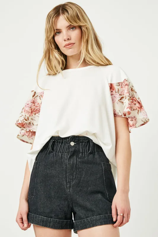 Womens Floral Flutter Sleeve Raglan Knit Top sold by Hayden