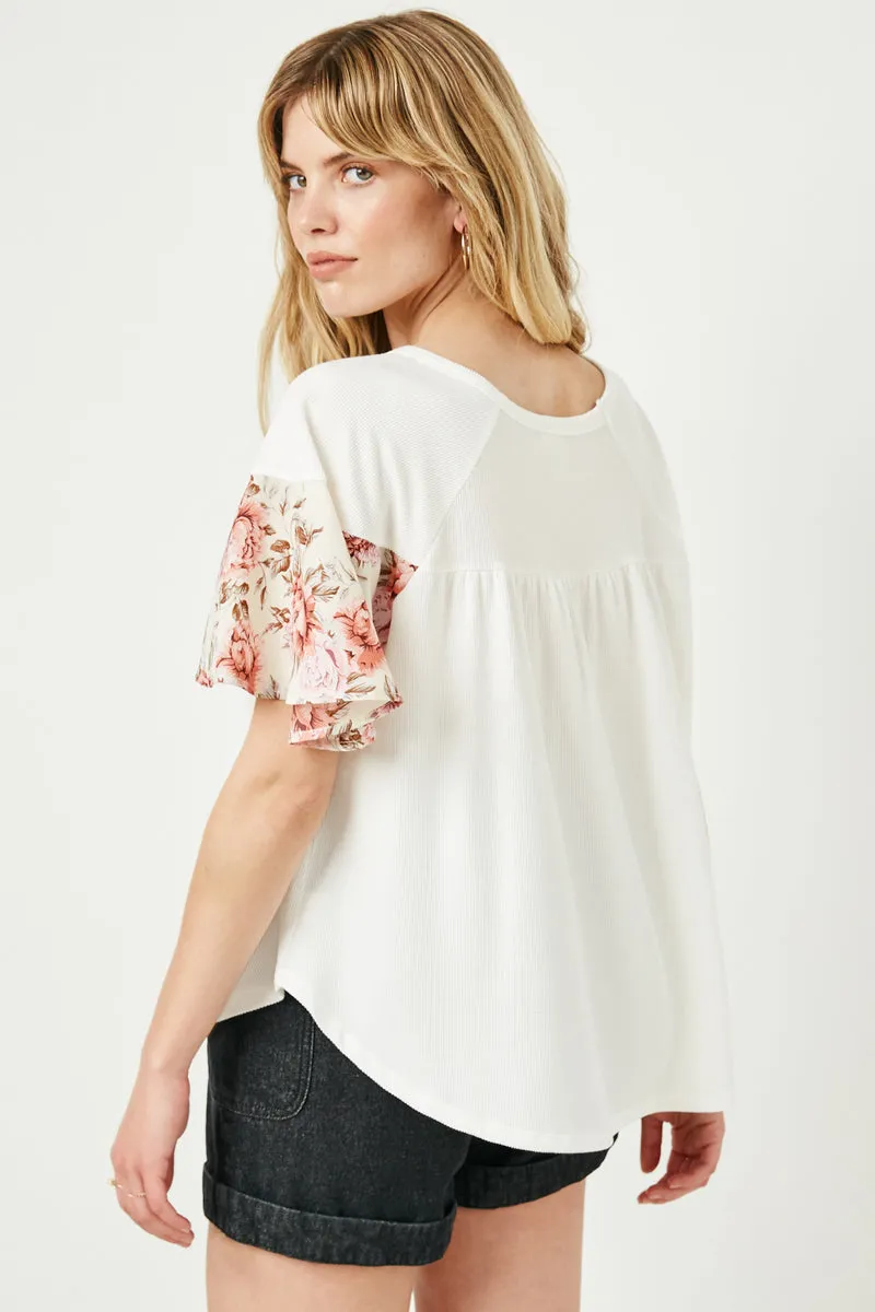 Womens Floral Flutter Sleeve Raglan Knit Top sold by Hayden product image thumbnail 5