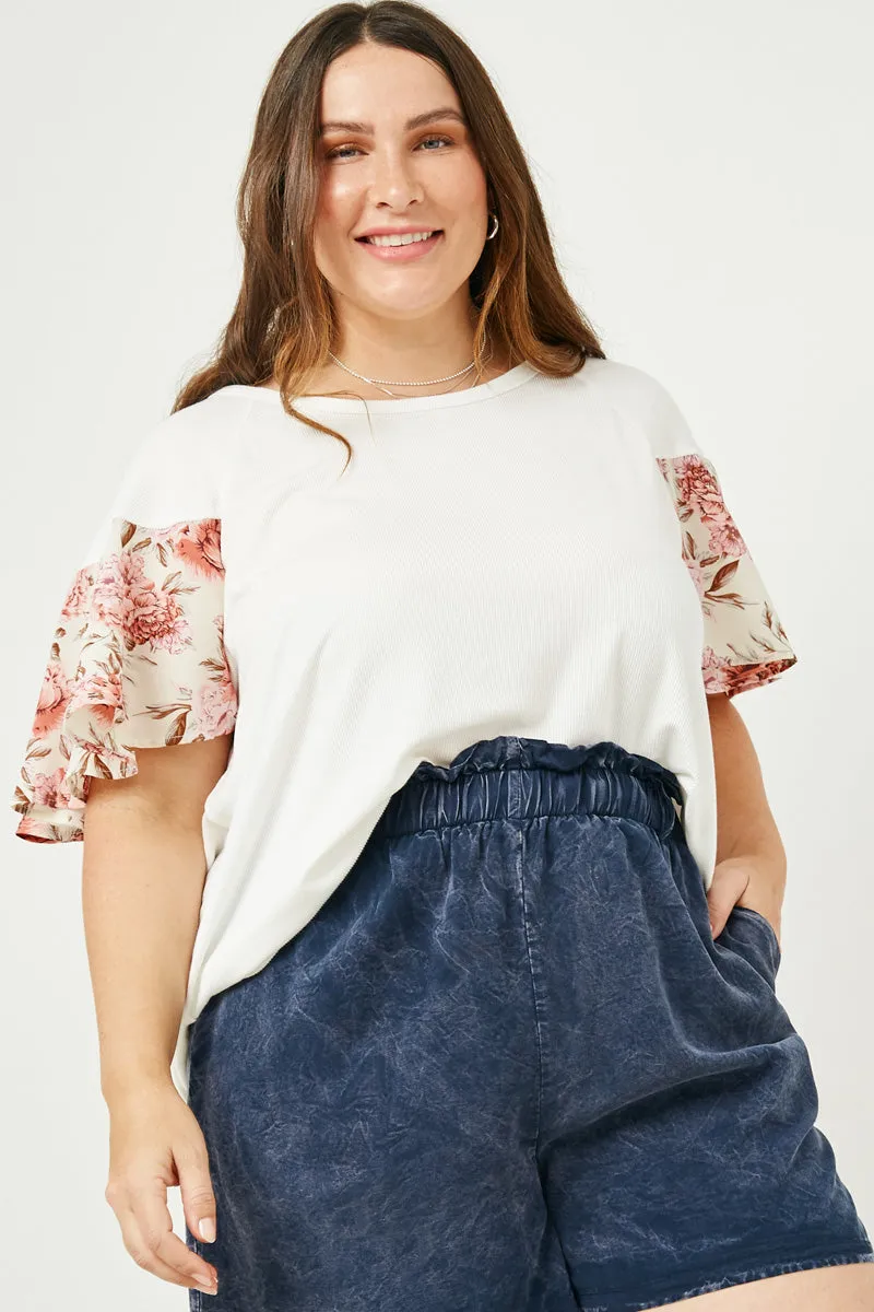 Womens Floral Flutter Sleeve Raglan Knit Top sold by Hayden product image thumbnail 2