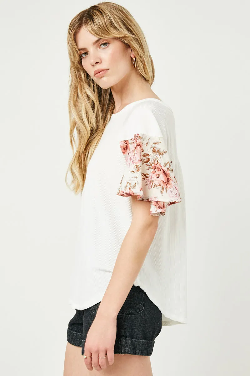 Womens Floral Flutter Sleeve Raglan Knit Top sold by Hayden product image thumbnail 3