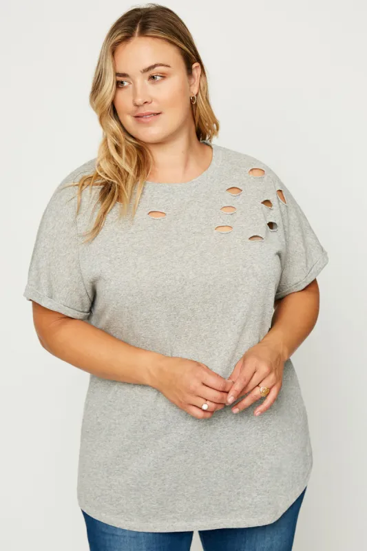 Womens Distressed Round Hem Tee made by Hayden