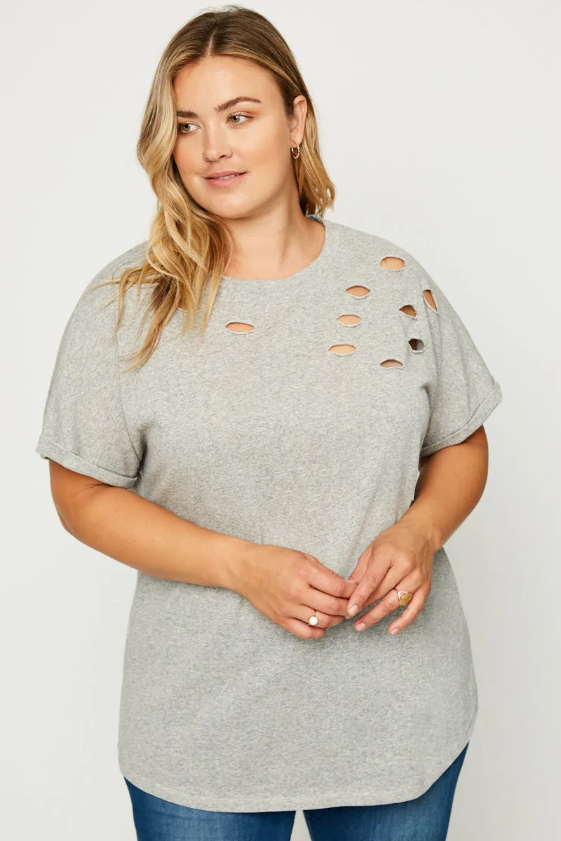 Womens Distressed Round Hem Tee sold by Hayden