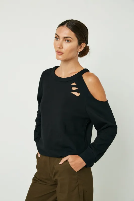 Womens Distressed French Terry Knit Top sold by Hayden