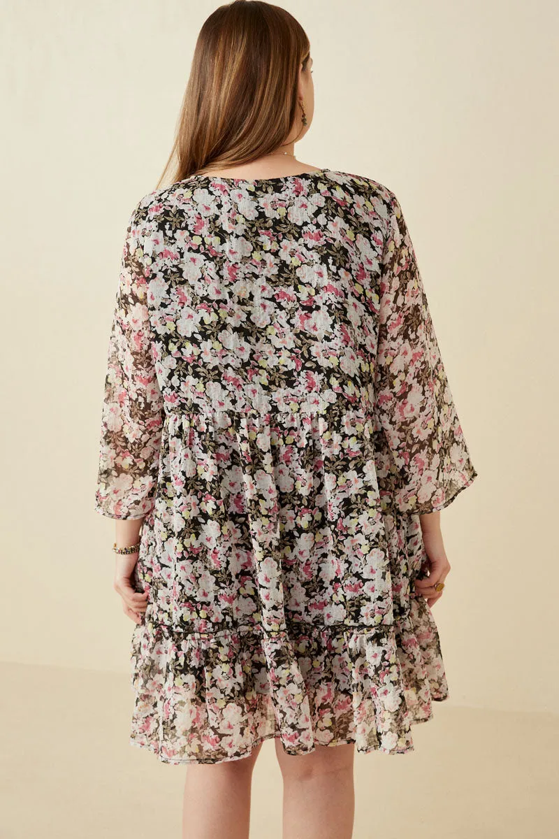 Womens Floral Textured Chiffon Bell Sleeve Tie Neck Dress sold by Hayden product image thumbnail 3