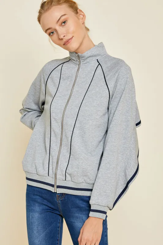 Womens Ruffle Mock Neck Zip-Up Jacket sold by Hayden