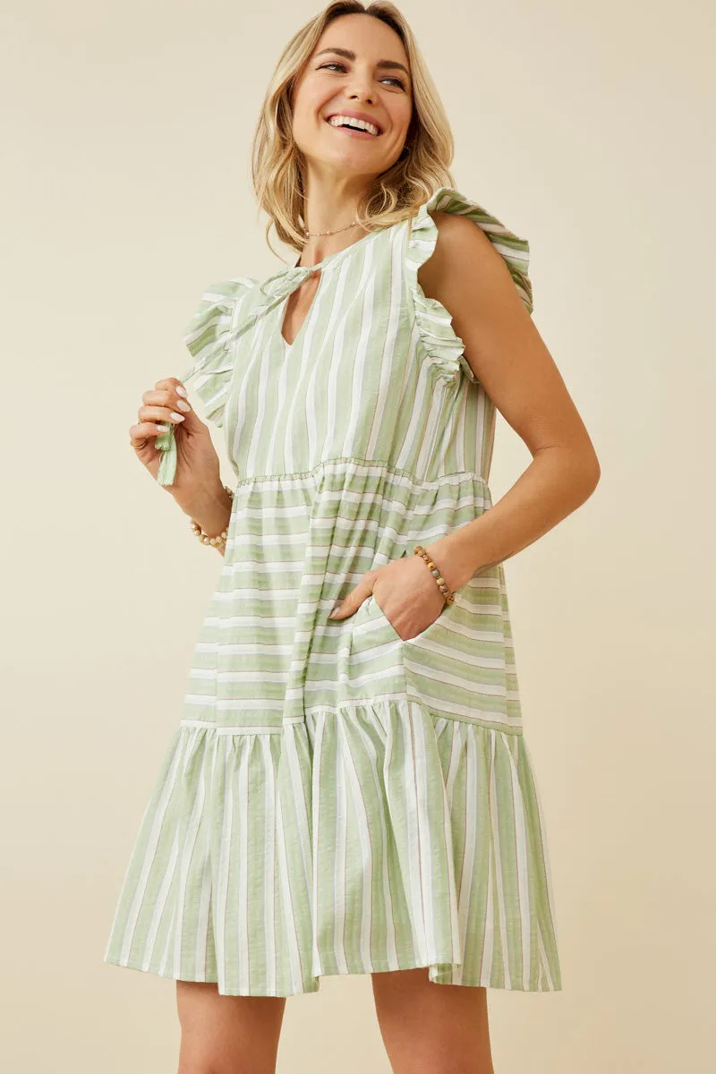 Womens Stripe Block Ruffled Tassel Tie Dress sold by Hayden product image thumbnail 4