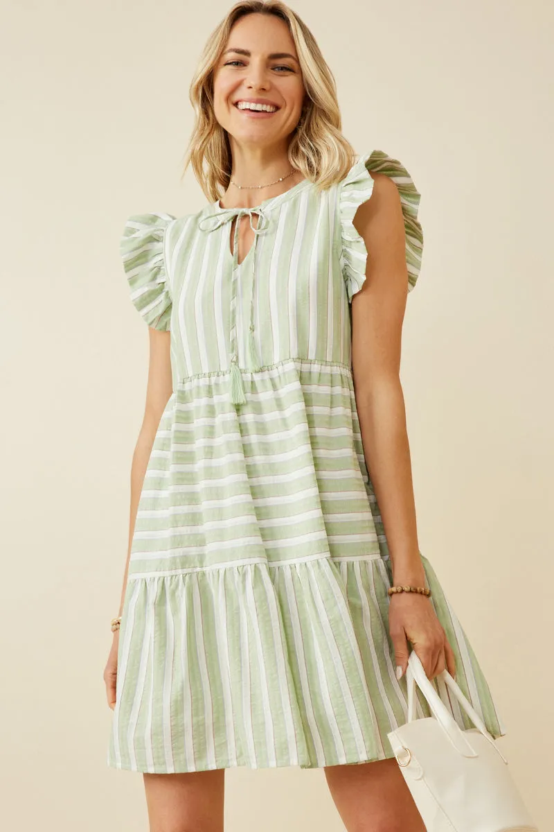 Womens Stripe Block Ruffled Tassel Tie Dress sold by Hayden