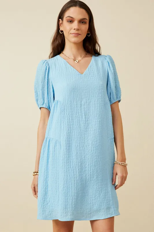 Womens Textured Side Panel Detail Puff Sleeve Dress made by Hayden