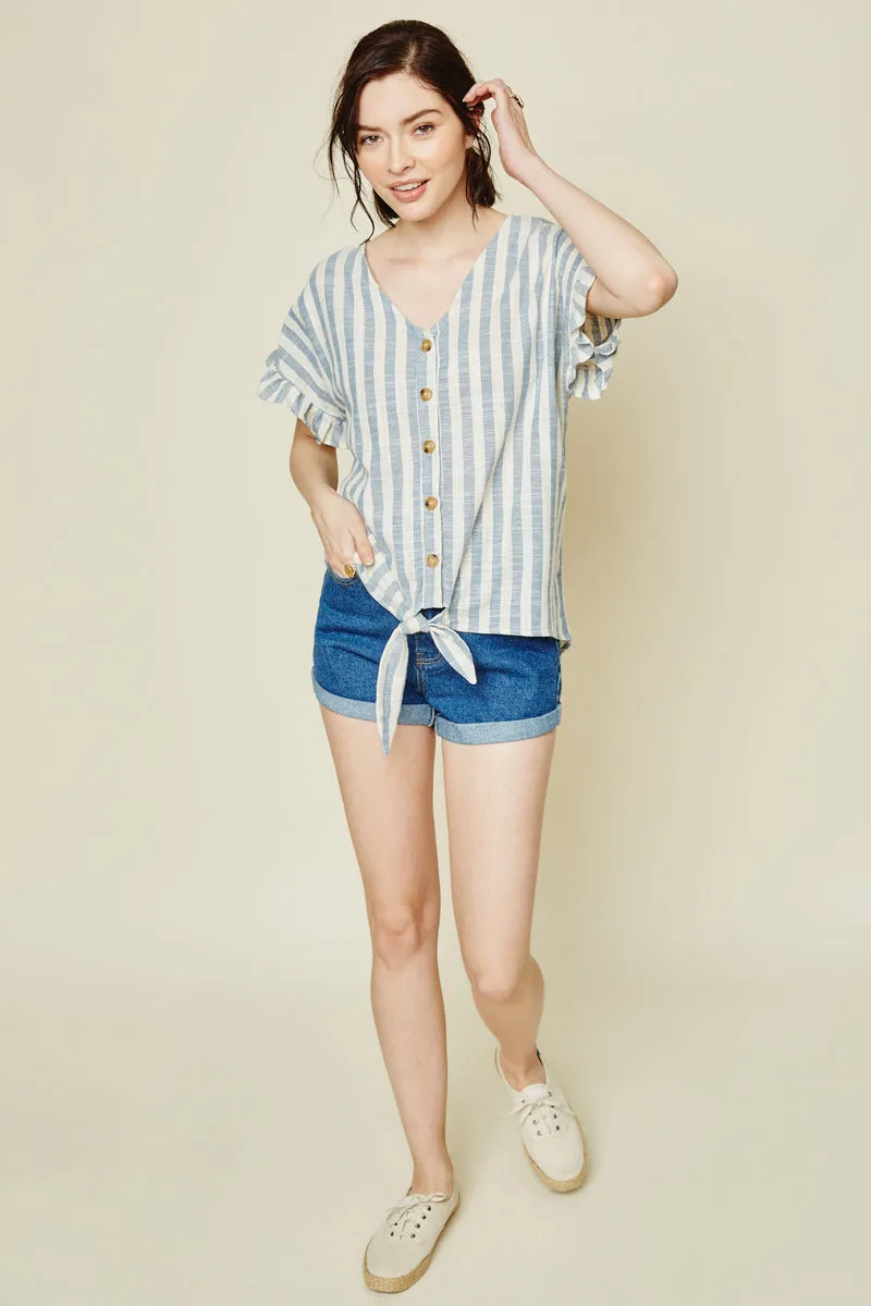 Womens Stripe Linen Button-Down Top sold by Hayden product image thumbnail 4