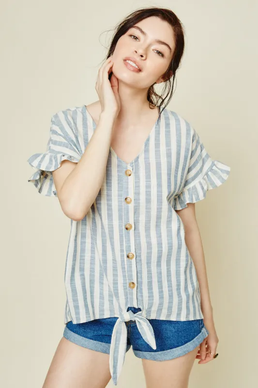 Womens Stripe Linen Button-Down Top made by Hayden
