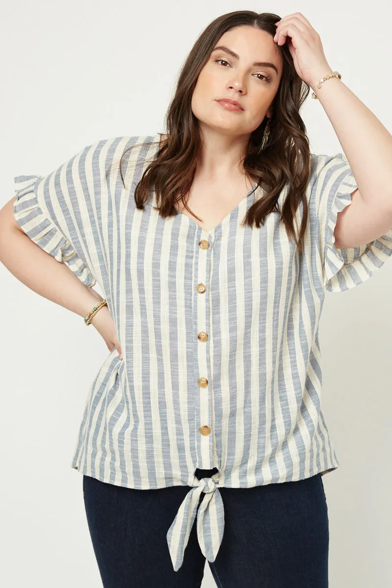 Womens Stripe Linen Button-Down Top sold by Hayden product image thumbnail 2