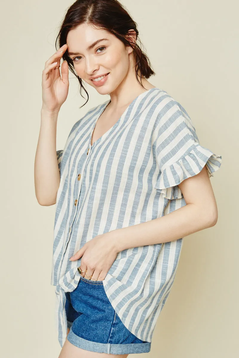 Womens Stripe Linen Button-Down Top sold by Hayden product image thumbnail 3