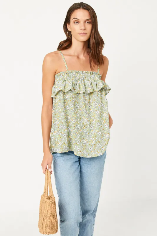 Womens Ditsy Floral Smocked Ruffle Top sold by Hayden