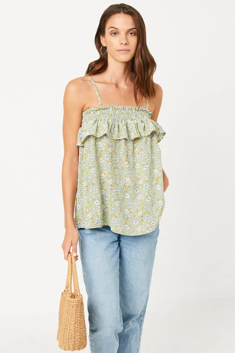Womens Ditsy Floral Smocked Ruffle Top sold by Hayden
