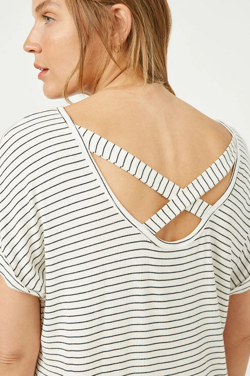 Womens Ribbed Stripe Cross Back Knit Tee sold by Hayden product image thumbnail 4