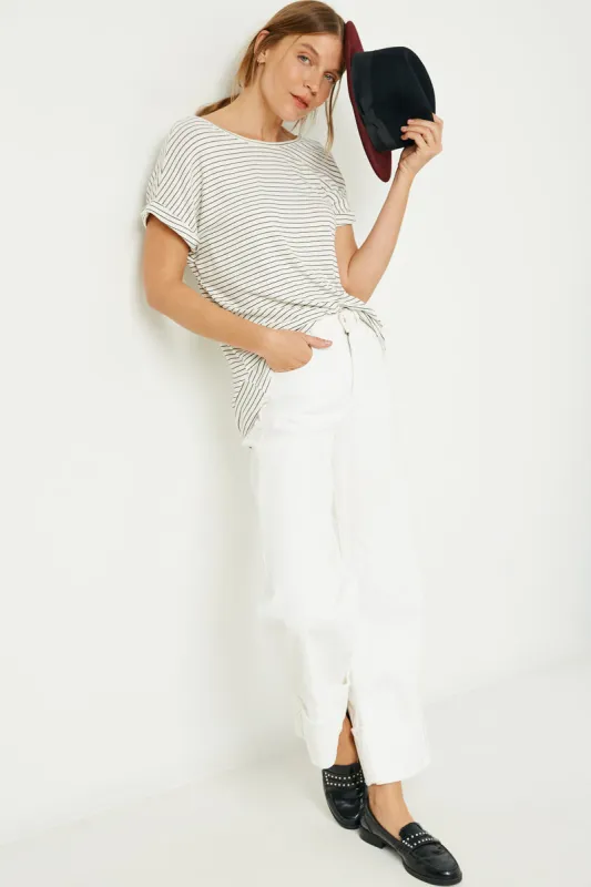 Womens Ribbed Stripe Cross Back Knit Tee sold by Hayden