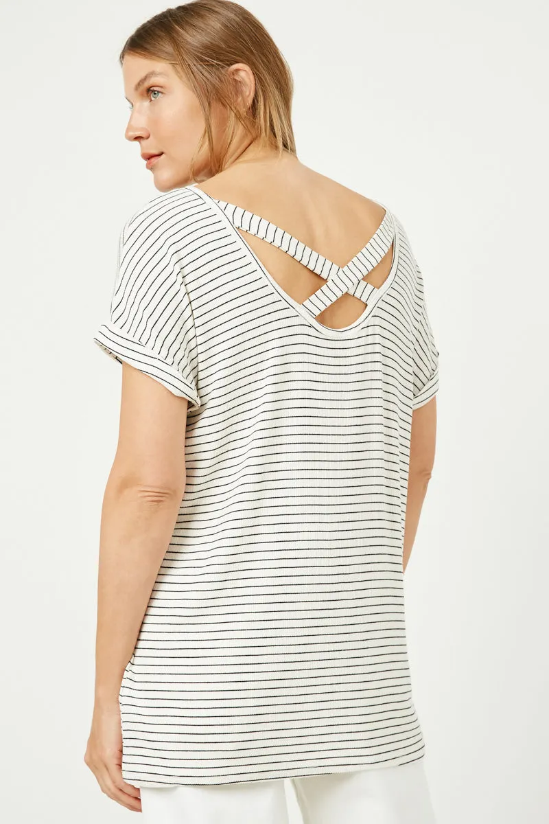 Womens Ribbed Stripe Cross Back Knit Tee sold by Hayden product image thumbnail 5
