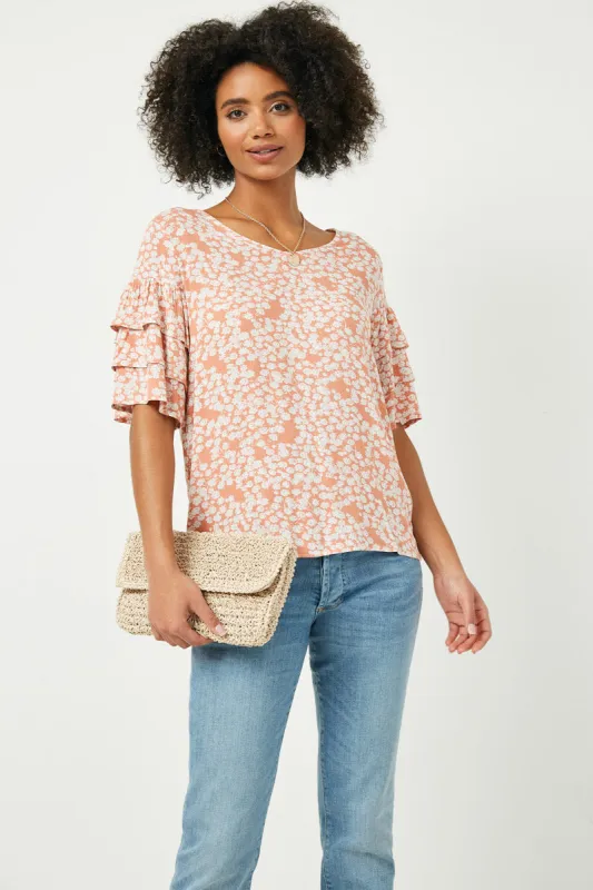 Womens Tiered Sleeve Floral Top sold by Hayden