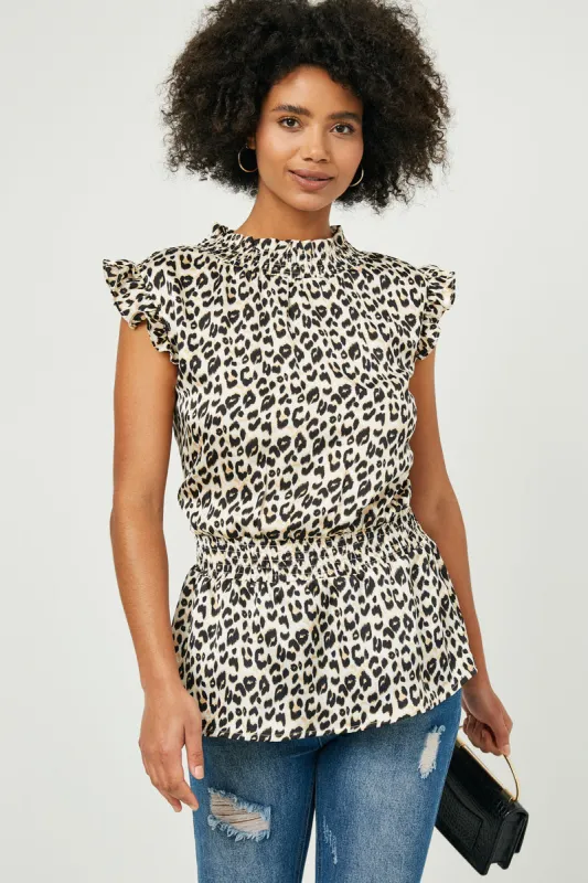 Womens Leopard Print Smock Neck Sleeveless Top sold by Hayden
