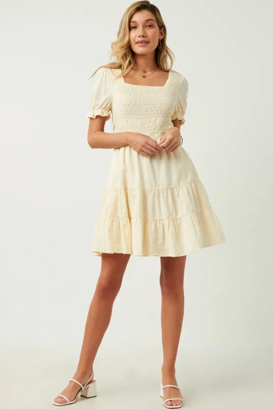 Womens Textured Back Cutout Smocked Square Neck Dress sold by Hayden