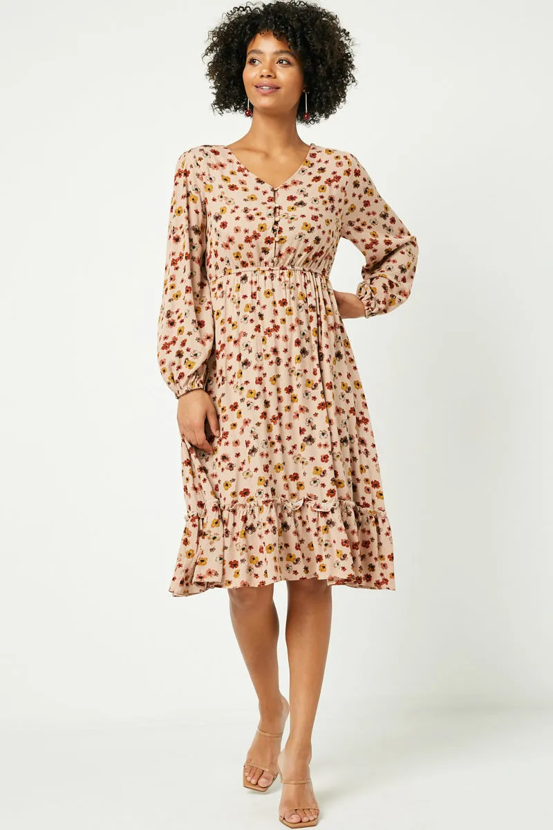 Womens Floral Button Down Long Sleeve Dress sold by Hayden