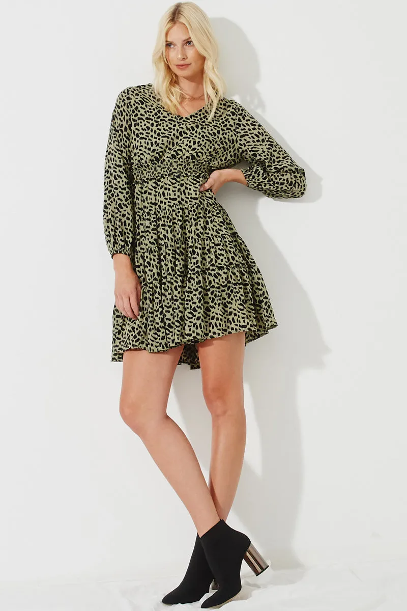 Womens Long Sleeve Smocked Waist Ruffle Dress sold by Hayden