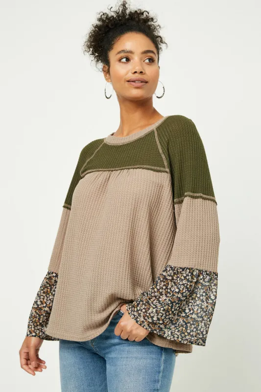 Womens Floral Colorblock Raglan Knit Top made by Hayden