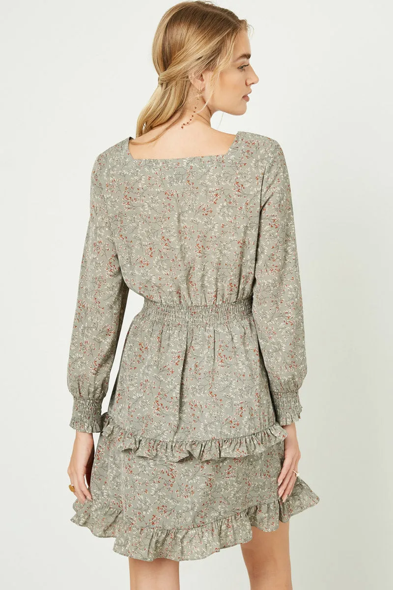 Womens Floral Ditsy Printed Long Sleeve Ruffle Mini Dress sold by Hayden product image thumbnail 3
