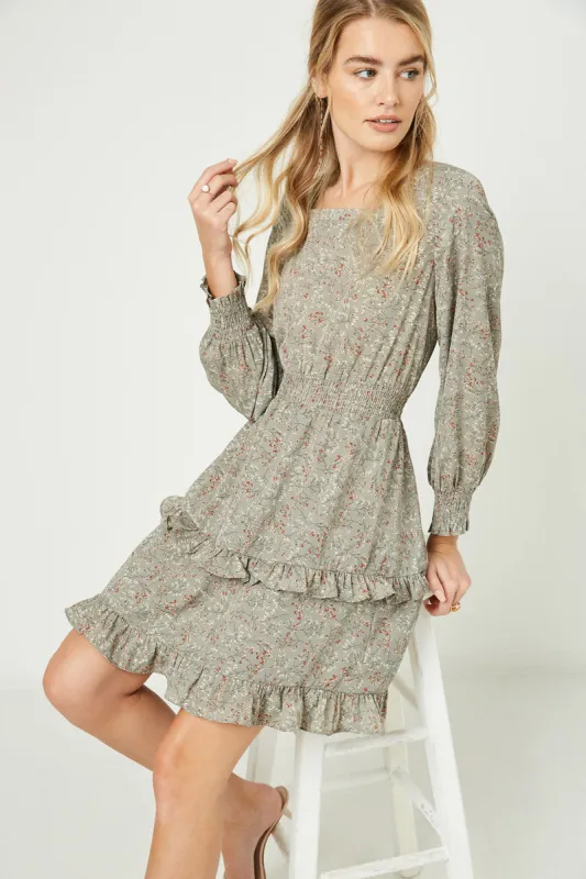 Womens Floral Ditsy Printed Long Sleeve Ruffle Mini Dress sold by Hayden