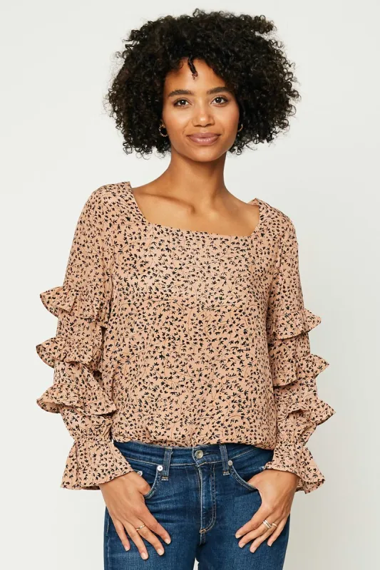 Womens Ruffle Sleeve Square Neck Printed top sold by Hayden