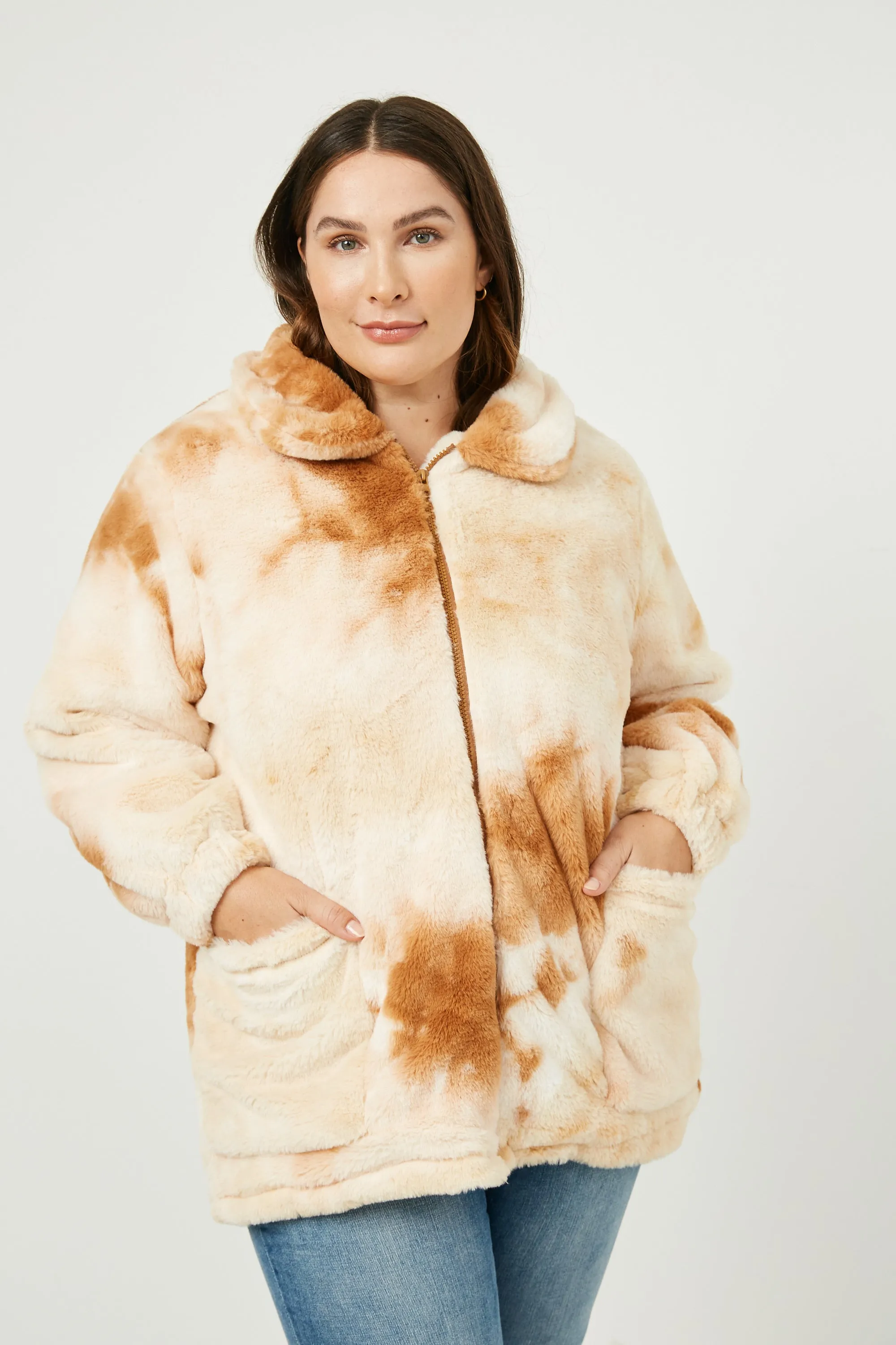 Womens Collared Zip Up Tie Dye Fleece Jacket sold by Hayden product image thumbnail 2