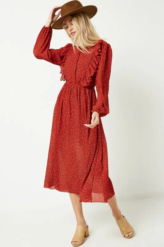 Womens Ruffle Button Down Midi Dress sold by Hayden