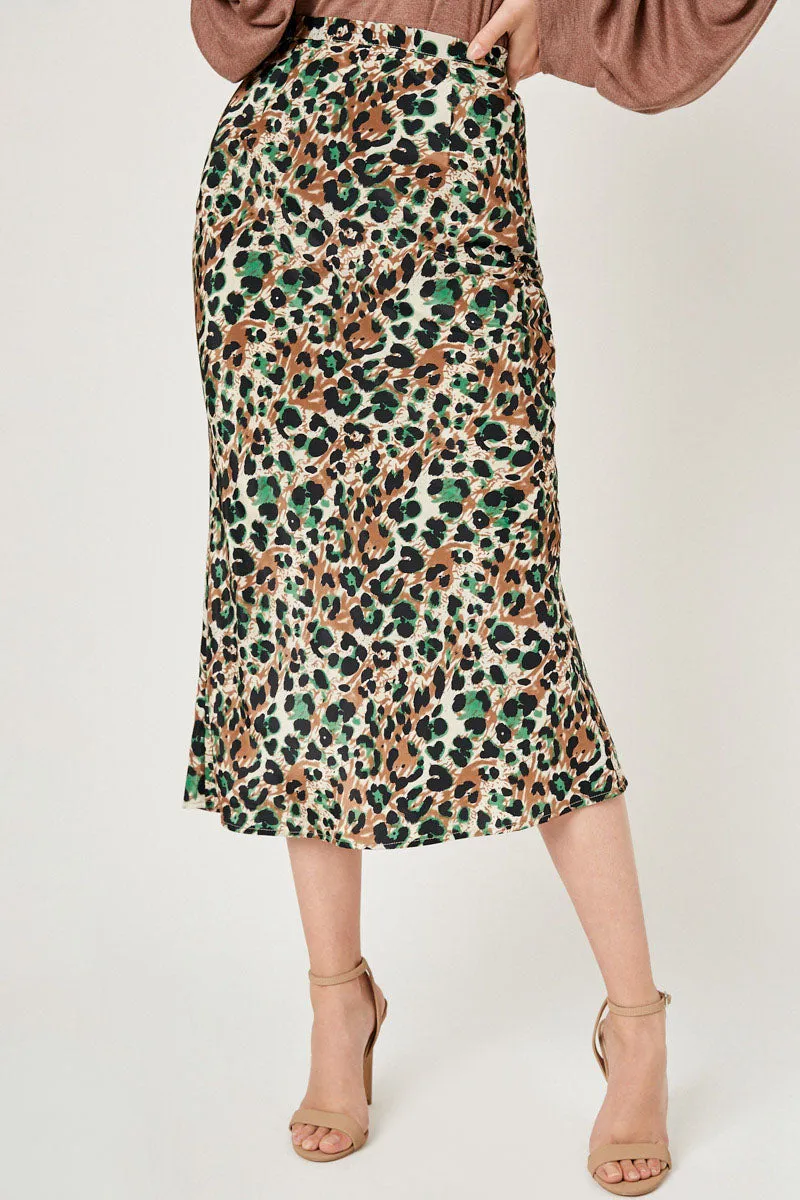 Womens Leopard Midi Slip Zip Up Skirt sold by Hayden