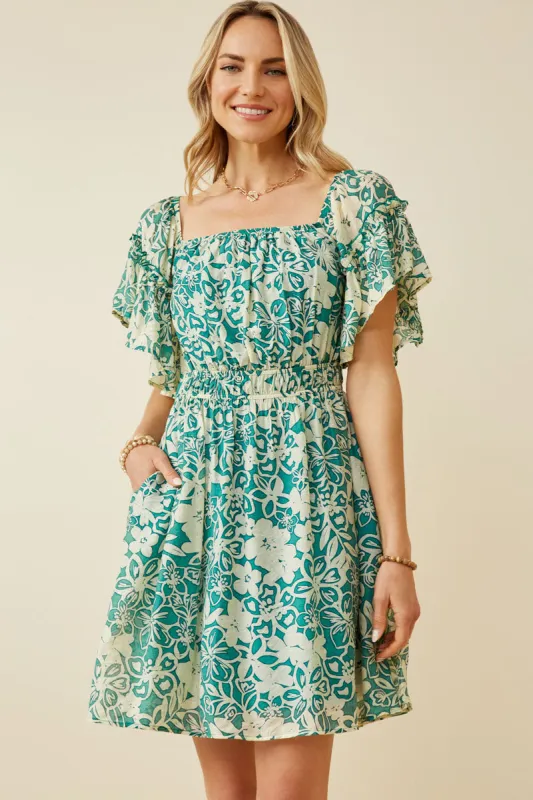 Womens Floral Cinch Waist Off Shoulder Dress made by Hayden