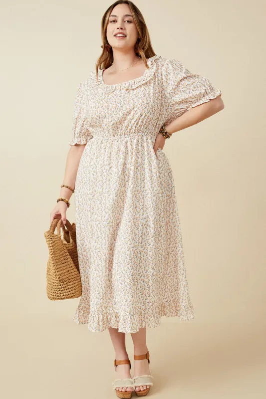 Womens Ditsy Floral Ruffle Bibbed Midi Dress sold by Hayden