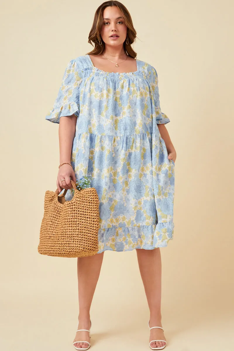 Womens Textured Floral Smocked Square Neck Midi Dress sold by Hayden product image thumbnail 2