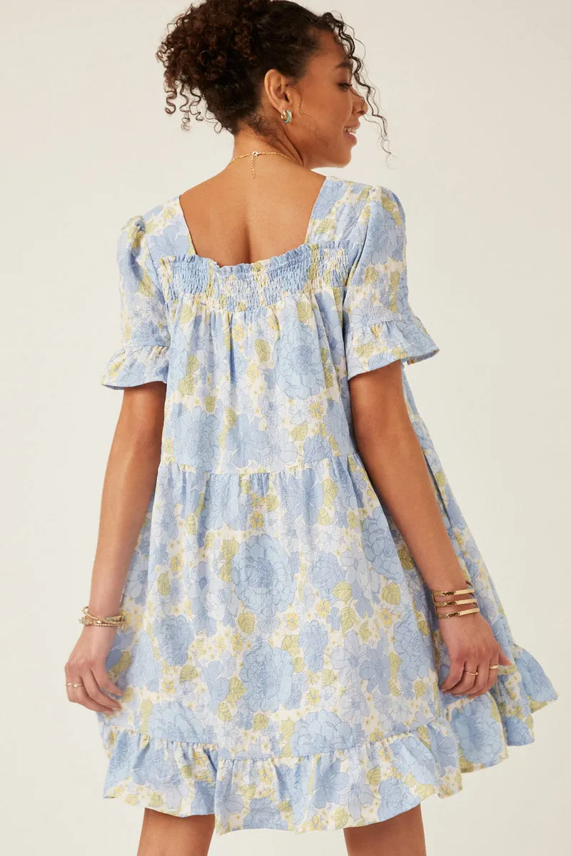 Womens Textured Floral Smocked Square Neck Midi Dress sold by Hayden product image thumbnail 5